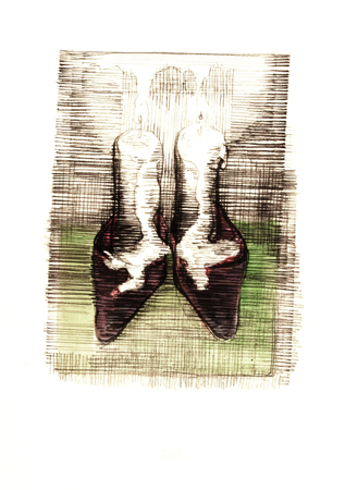 2008-2010 - Egy pár nöi cipö gyertyákkal 70x50cm rajz