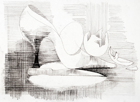 2009 - Kés élén álló cipö tojásokkal 50x35cm rajz