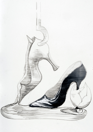 2009 - Két cipö kampóval és tojással 70x40cm rajz