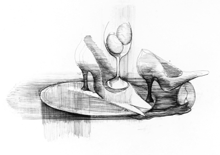 2009 - Két nöi cipö késsel 100x70cm rajz